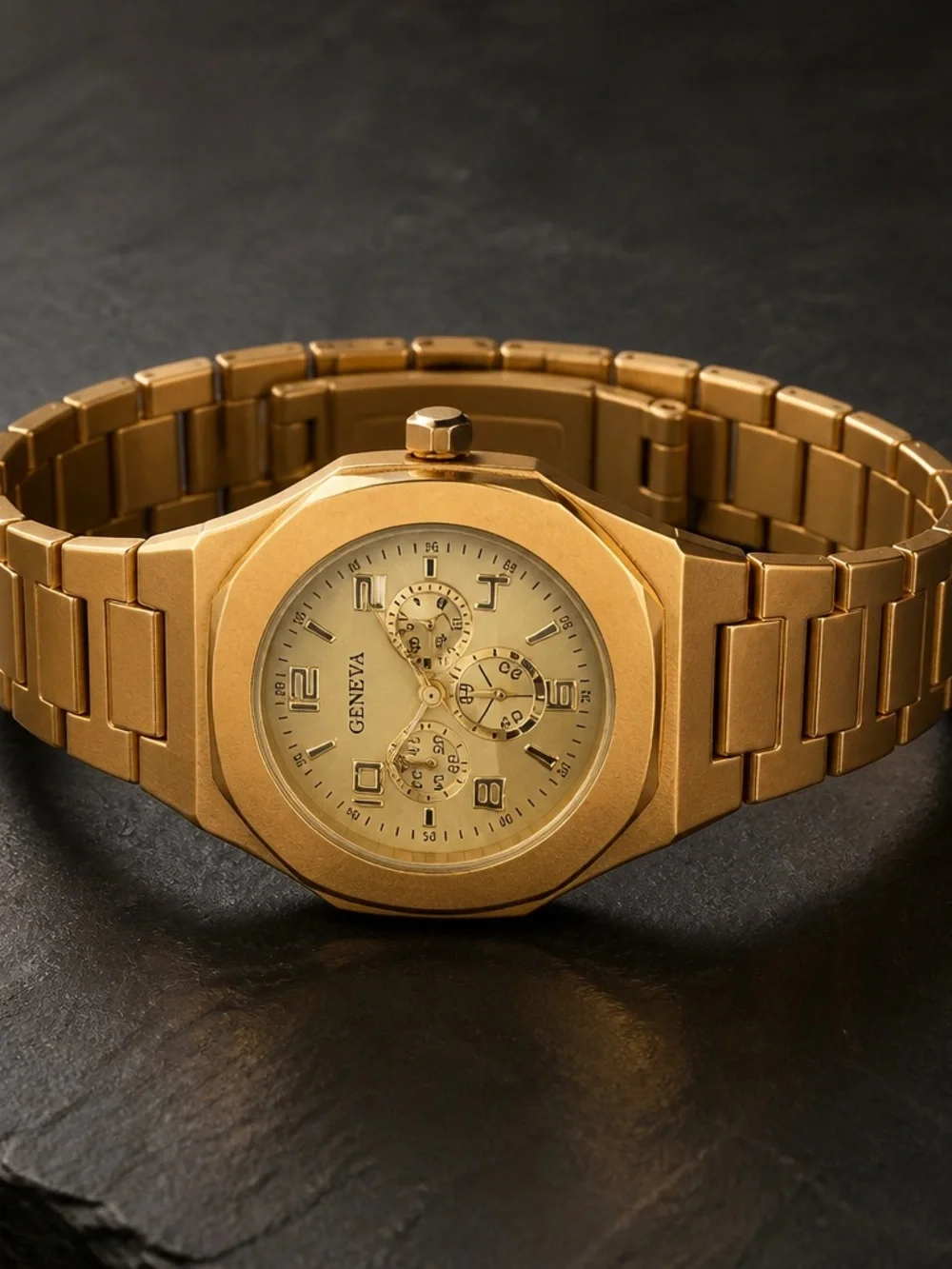 Geneva Men’s Luxury Timepiece Gold Band & Case  50mm Case